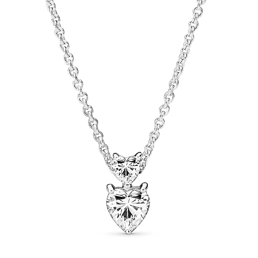 Double Heart Pendant Sparkling Collier Necklace
