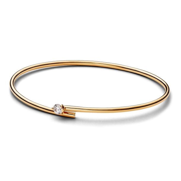 14k Gold Lab-grown Diamond Open Bangle