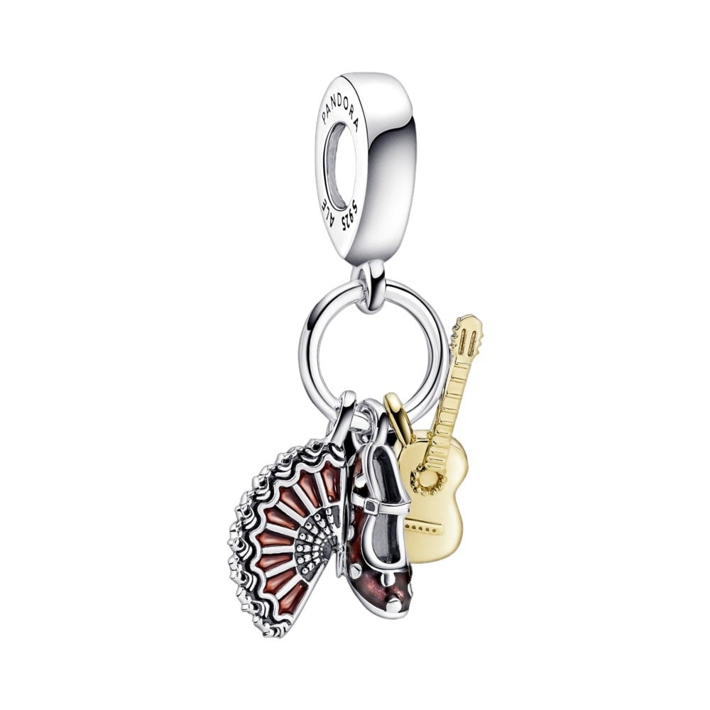 Spanish Flamenco Guitar Shoe & Fan Dangle Charm