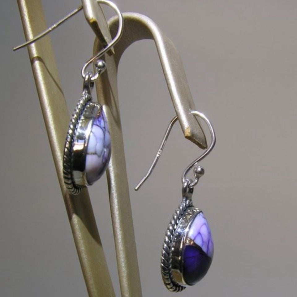925 Silber Ohrringe – Violetter Kupfer-Türkis — Exzellenter Zustand (M-) Ohrringe