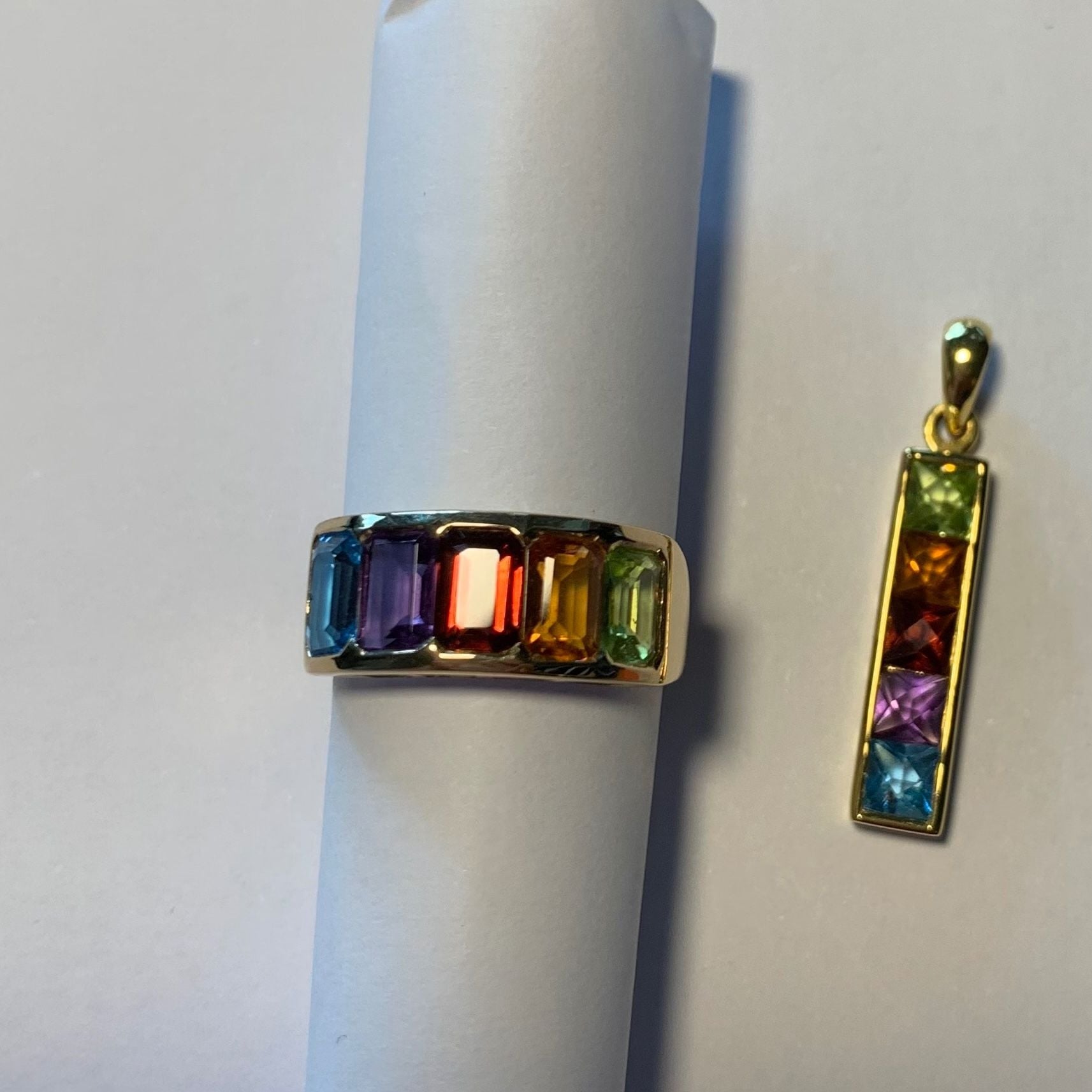 Ring and Pendant with Five Colored Gemstones — Good (VG) Rings