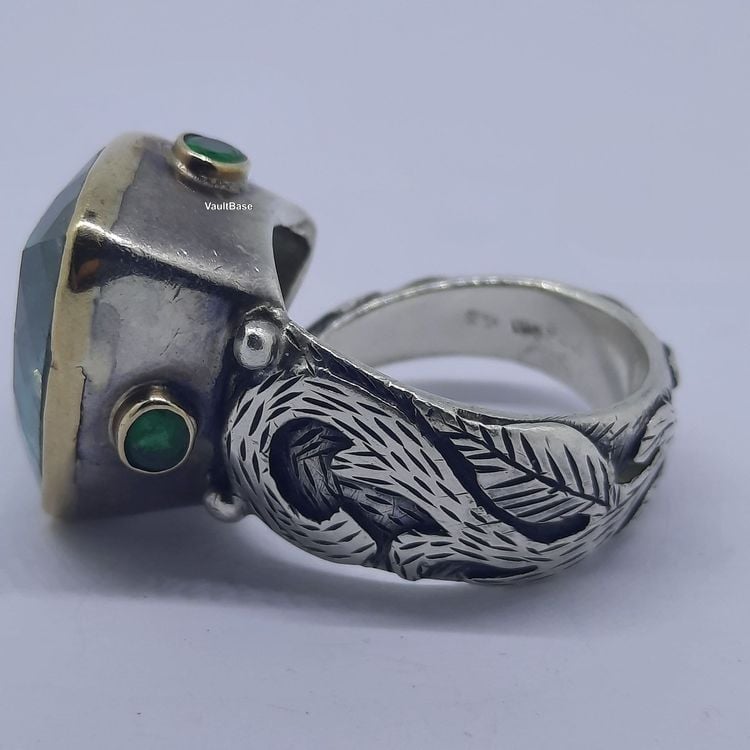 Edler Ring mit bezauberndem Aquamarin Edelstein Gold Silber — rings