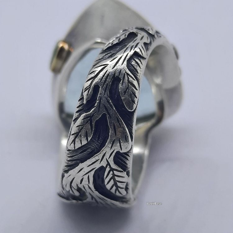 Edler Ring mit bezauberndem Aquamarin Edelstein Gold Silber — rings
