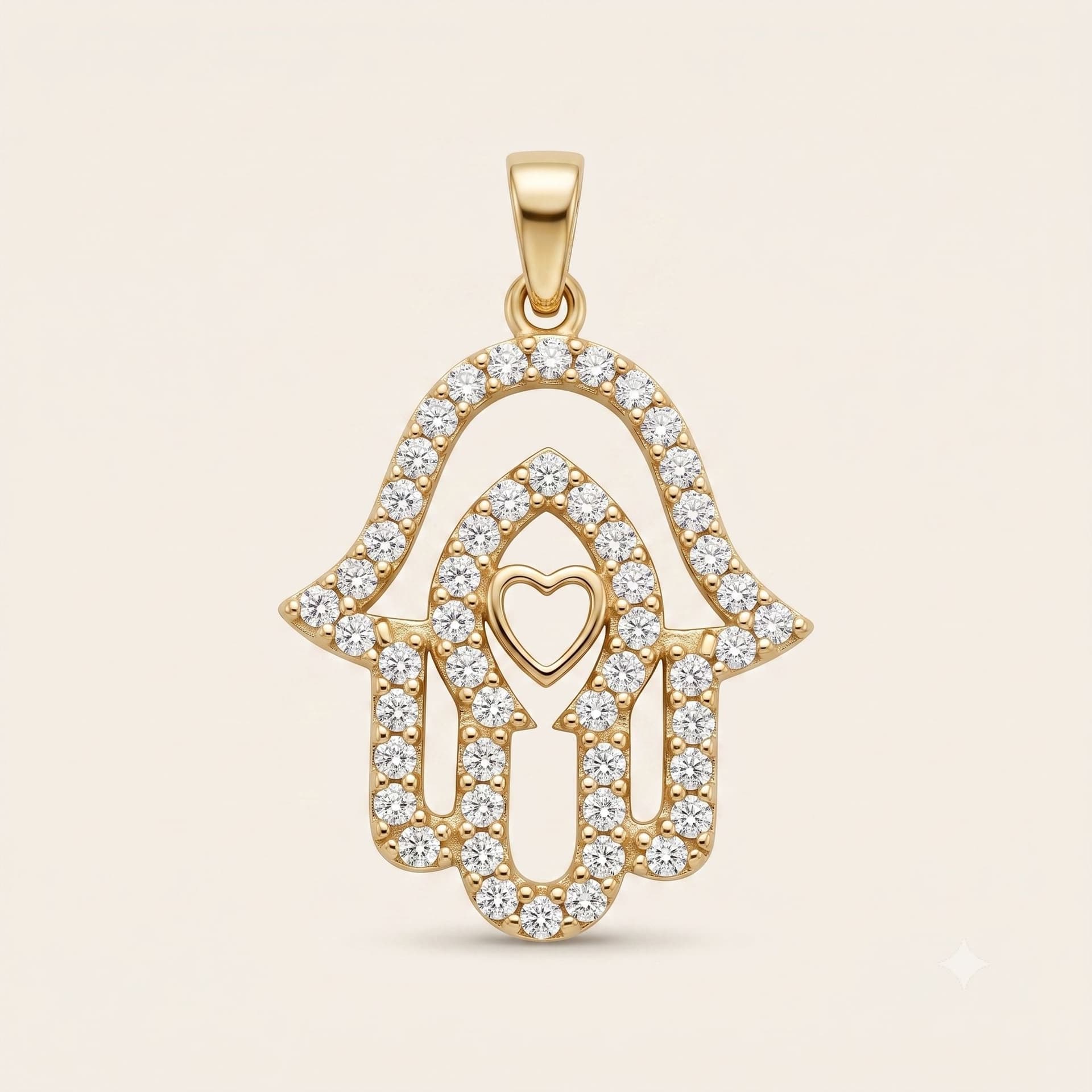 Hamsa Fatimas Hand Anhänger mit Zirkonen Gold 585 — Foto 1 von 8