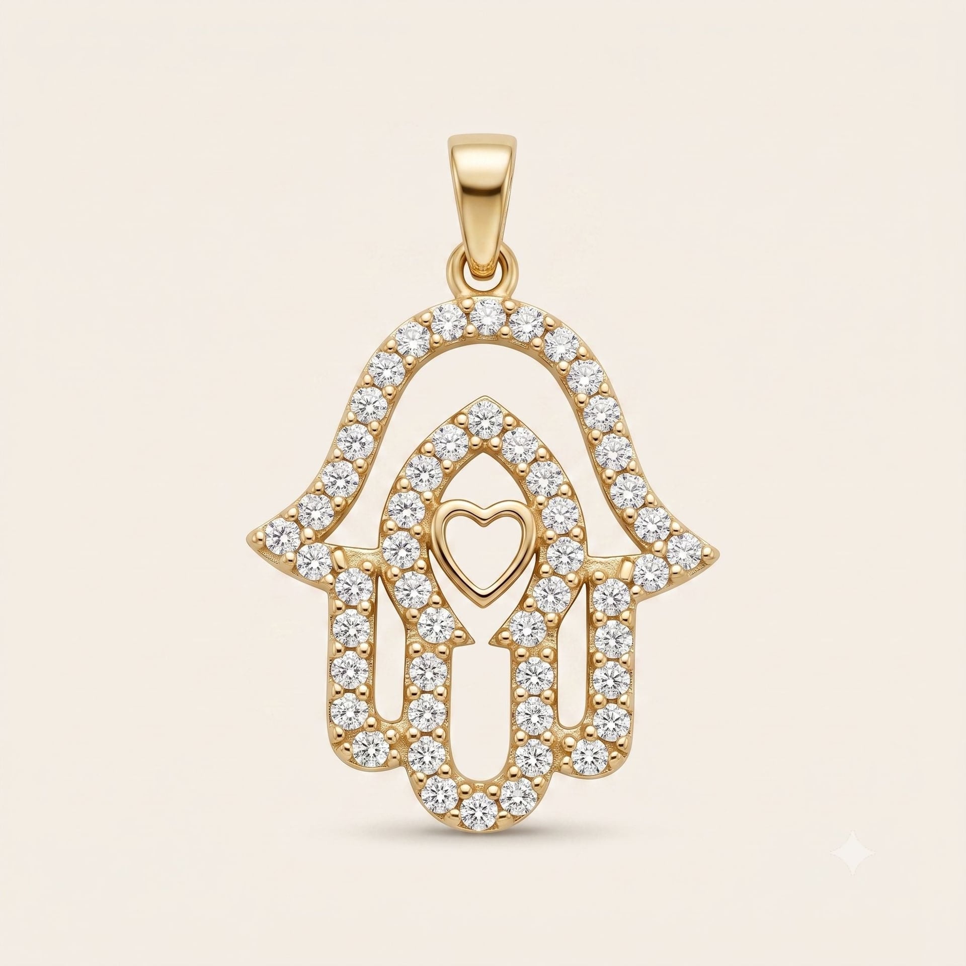 Hamsa Fatimas Hand Anhänger mit Zirkonen Gold 585 — necklaces