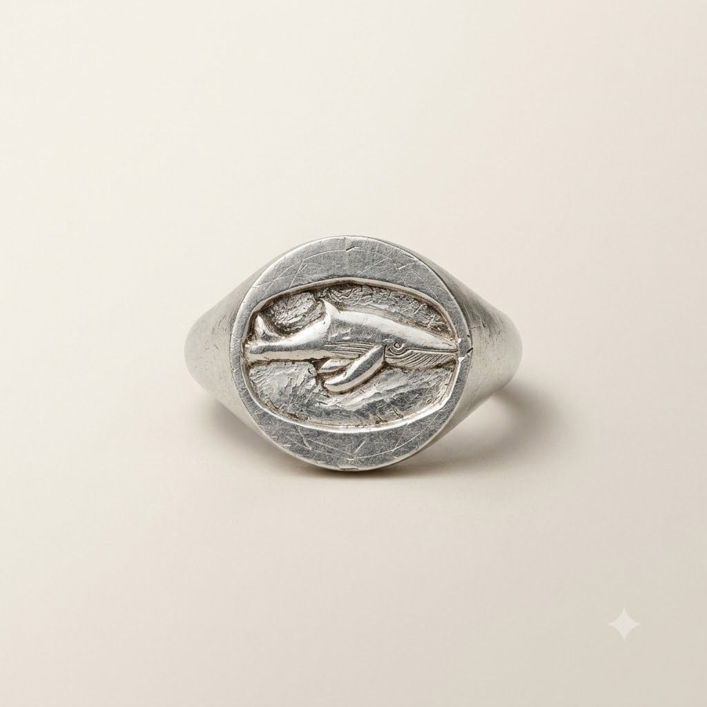 Handgravierter Signetring Buckelwal Grösse 55 — rings
