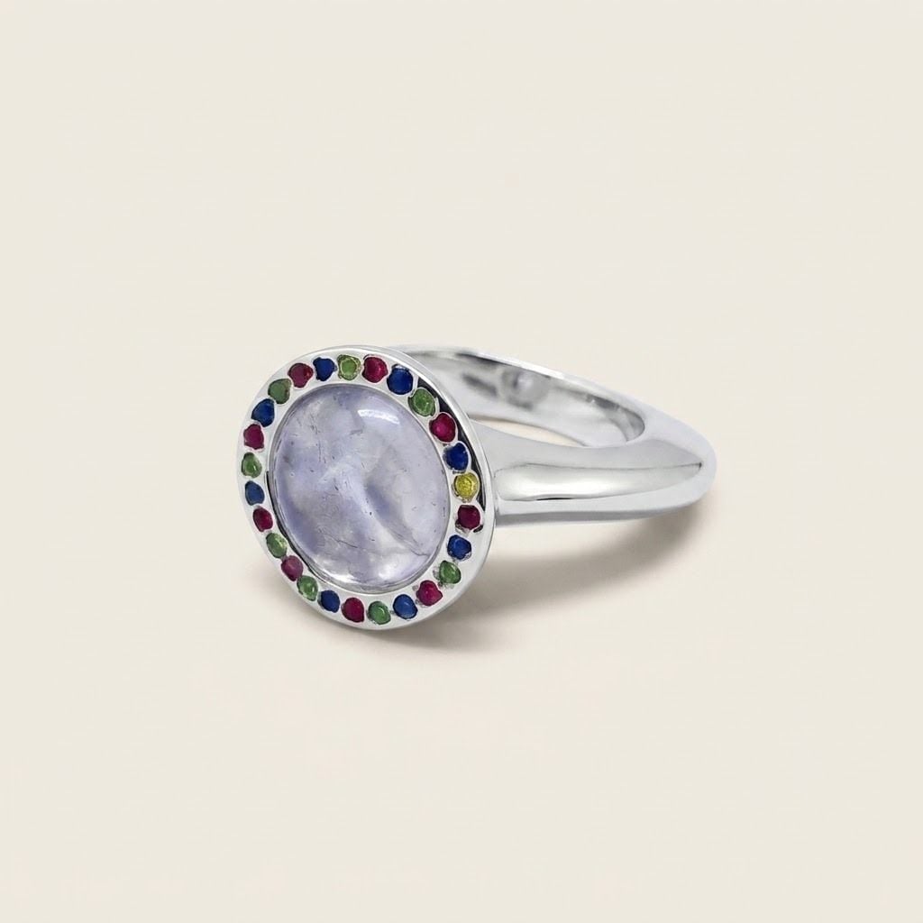 Aesthetic Silver Ring with Multi-Coloured Gemstones — Good (VG) Rings