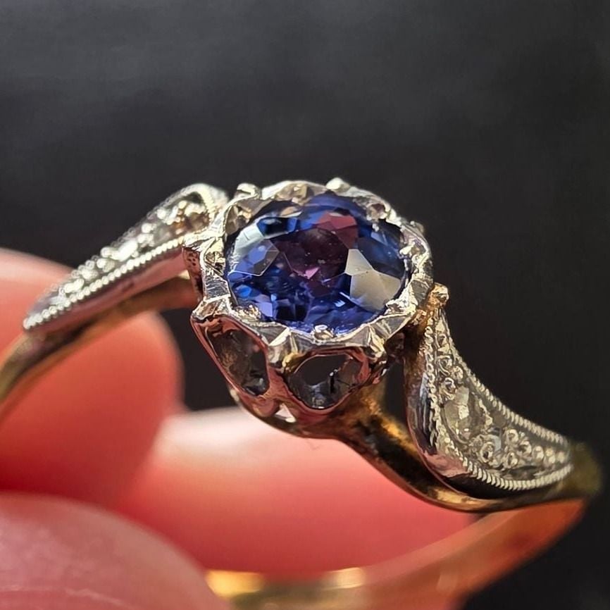 Sapphire Diamond Ring White & Yellow Gold — Excellent (M-) Rings