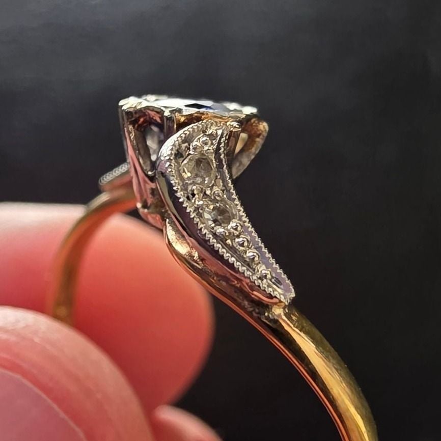 Sapphire Diamond Ring White & Yellow Gold — Excellent (M-) Rings