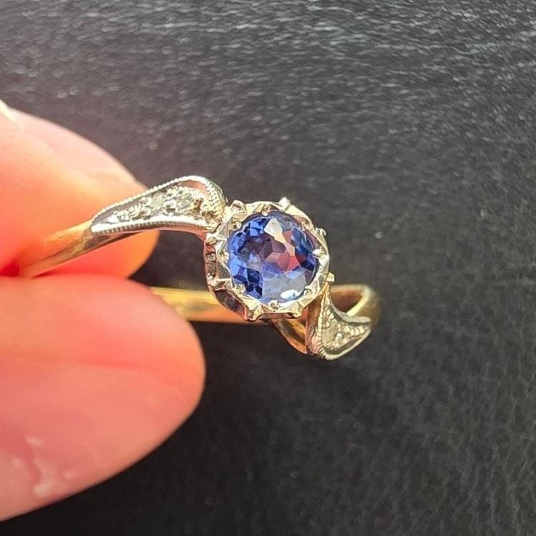Sapphire Diamond Ring White & Yellow Gold — Excellent (M-) Rings