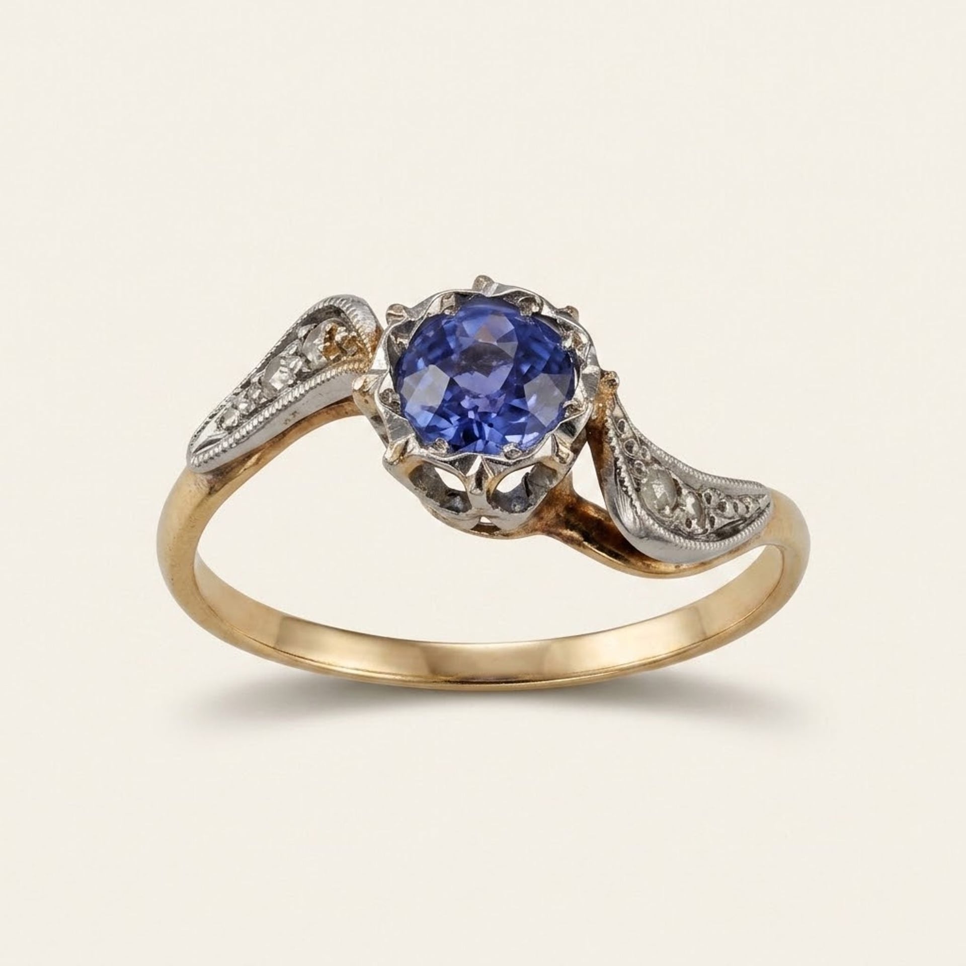 Sapphire Diamond Ring White & Yellow Gold — Excellent (M-) Rings