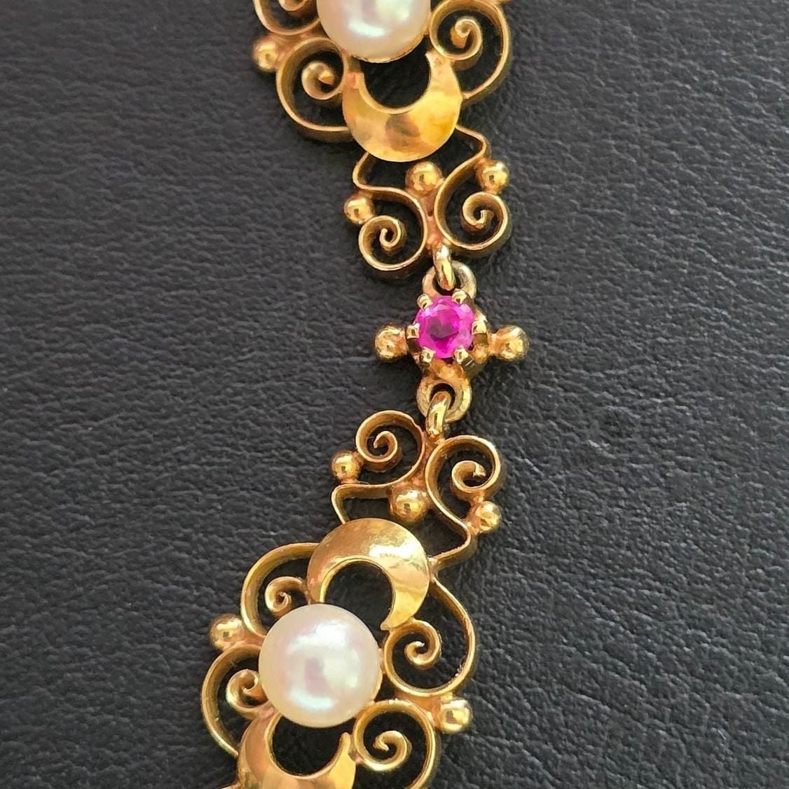 Handgefertigtes Akoya Rubin Collier 750er Gelbgold — Guter Zustand (VG) Ketten & Anhänger