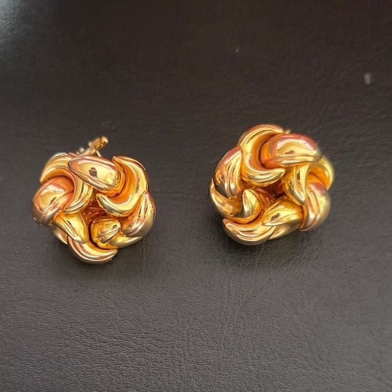 Vintage Ohrclips 750er Rot&Gelbgold plastischer Knoten — Very Good / Fine (VG+) Ohrringe