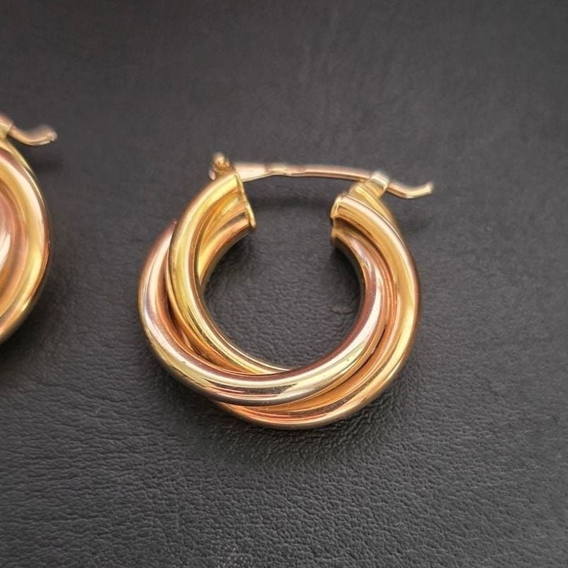 Tricolor Hoop Earrings in "Cartier Style" — Very good / fine (VG+) Earrings