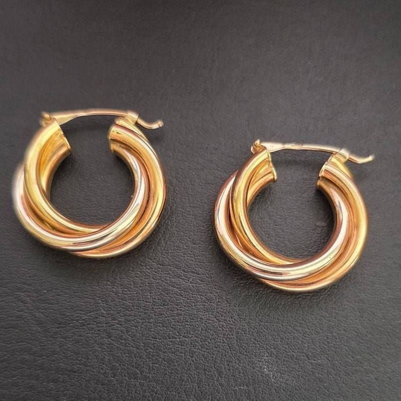 Tricolor Hoop Earrings in "Cartier Style" — Very good / fine (VG+) Earrings