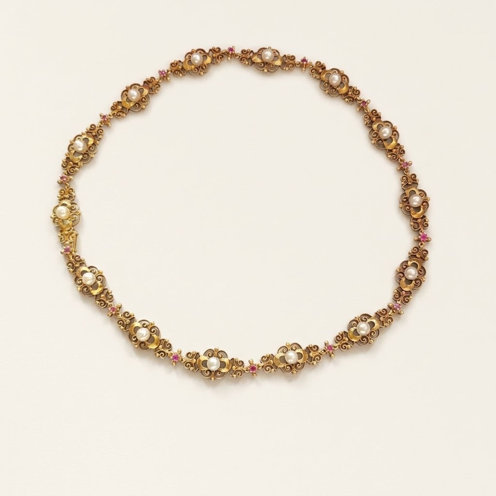 Handgefertigtes Akoya Rubin Collier 750er Gelbgold — Guter Zustand (VG) Ketten & Anhänger
