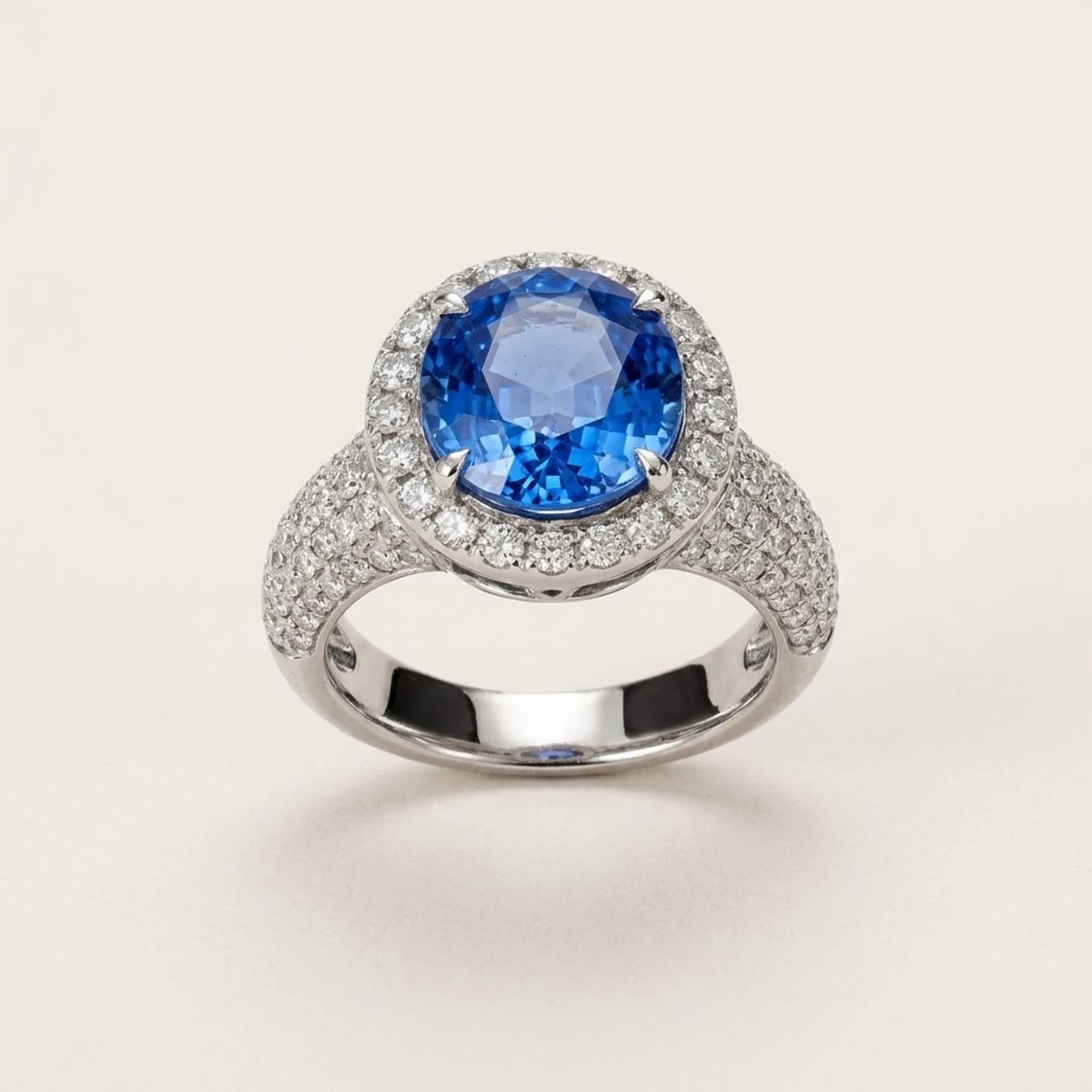 Bague Saphir Or Blanc 14k, 3.99 ct avec 0.72 ct Diamants — photo 1 sur 5