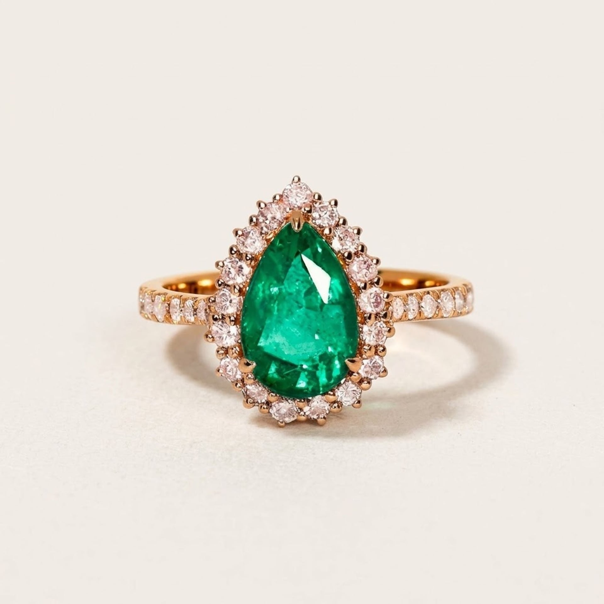 Smaragd Ring 14k Roségold, 1.70 ct mit 0.58 ct Diamanten — As new (N) Rings