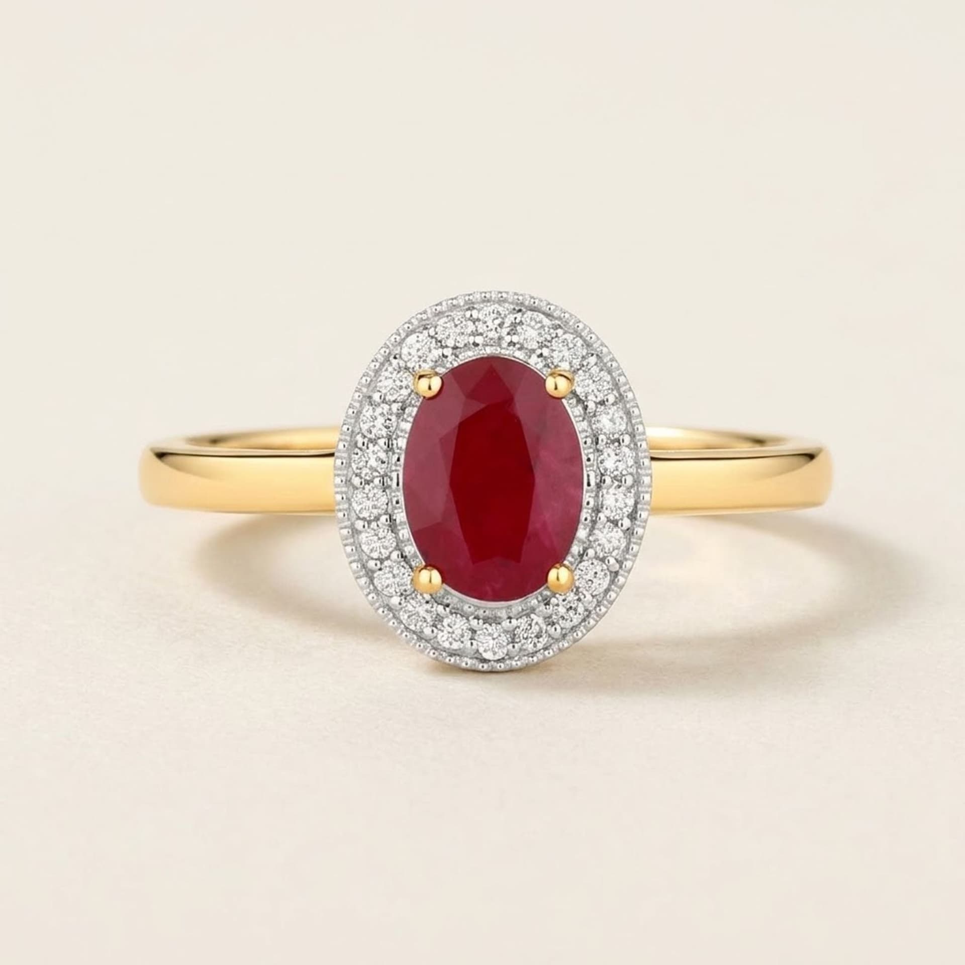 Rubin Ring 14k Gelbgold, 1.08 ct mit 0.10 ct Diamanten — Foto 1 von 5