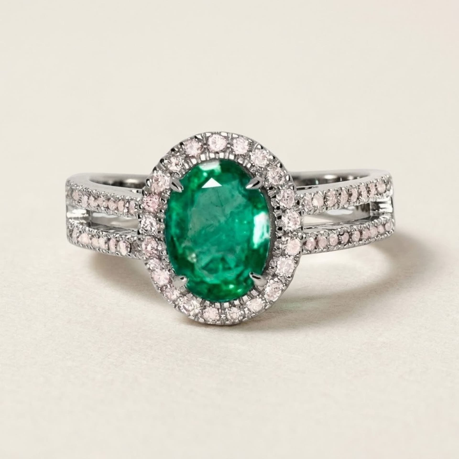 Smaragd Ring 14k Weissgold, 1.30 ct mit 0.41 ct Diamanten — photo 1 of 5
