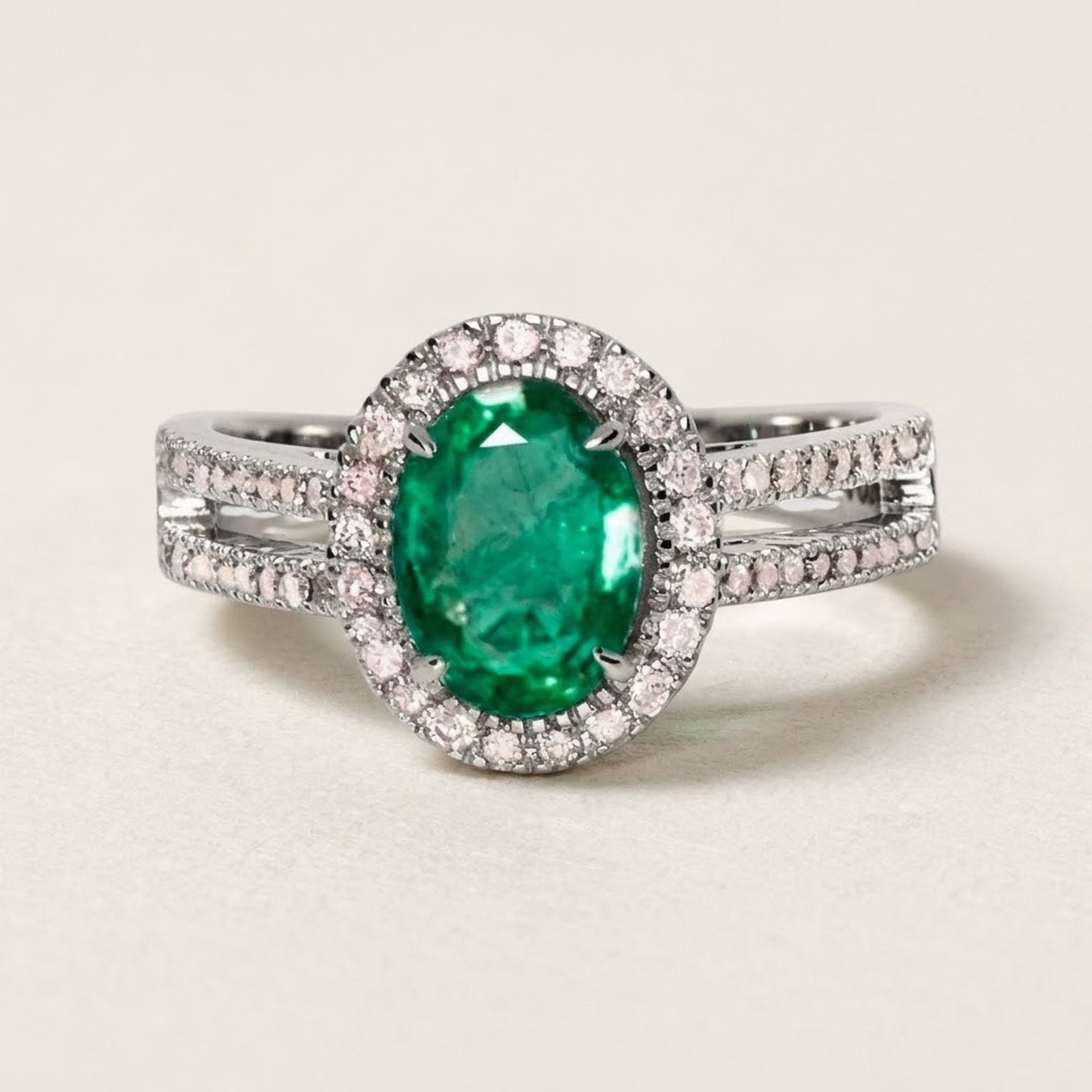 Smaragd Ring 14k Weissgold, 1.30 ct mit 0.41 ct Diamanten — Neuf (N) Bagues