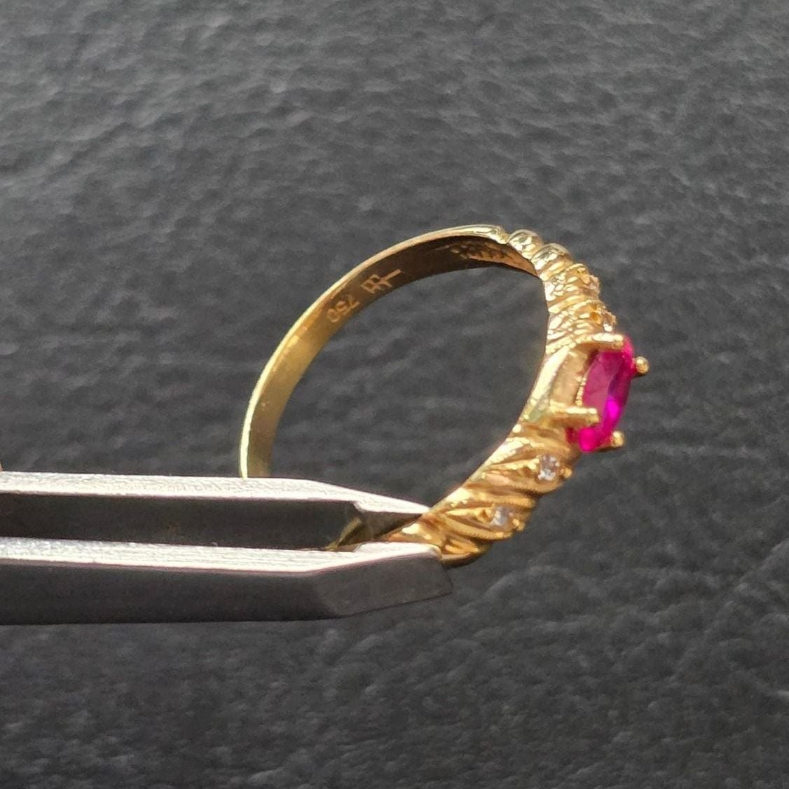 Gold Ring 750 Lab-Ruby & Lab-Sapphire — Excellent (M-) Rings
