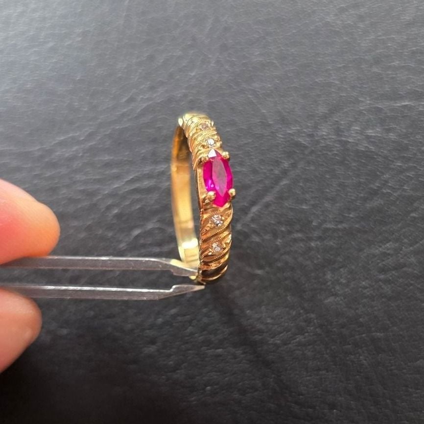 Gold Ring 750 Lab-Ruby & Lab-Sapphire — Excellent (M-) Rings