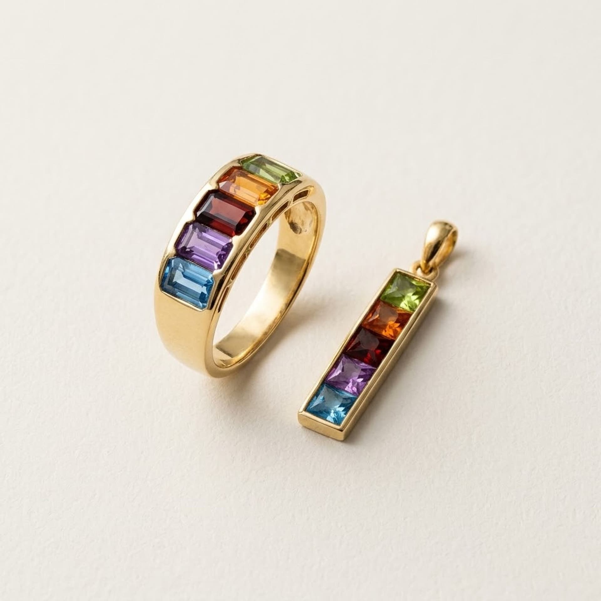 Ring and Pendant with Five Colored Gemstones — photo 1 of 7