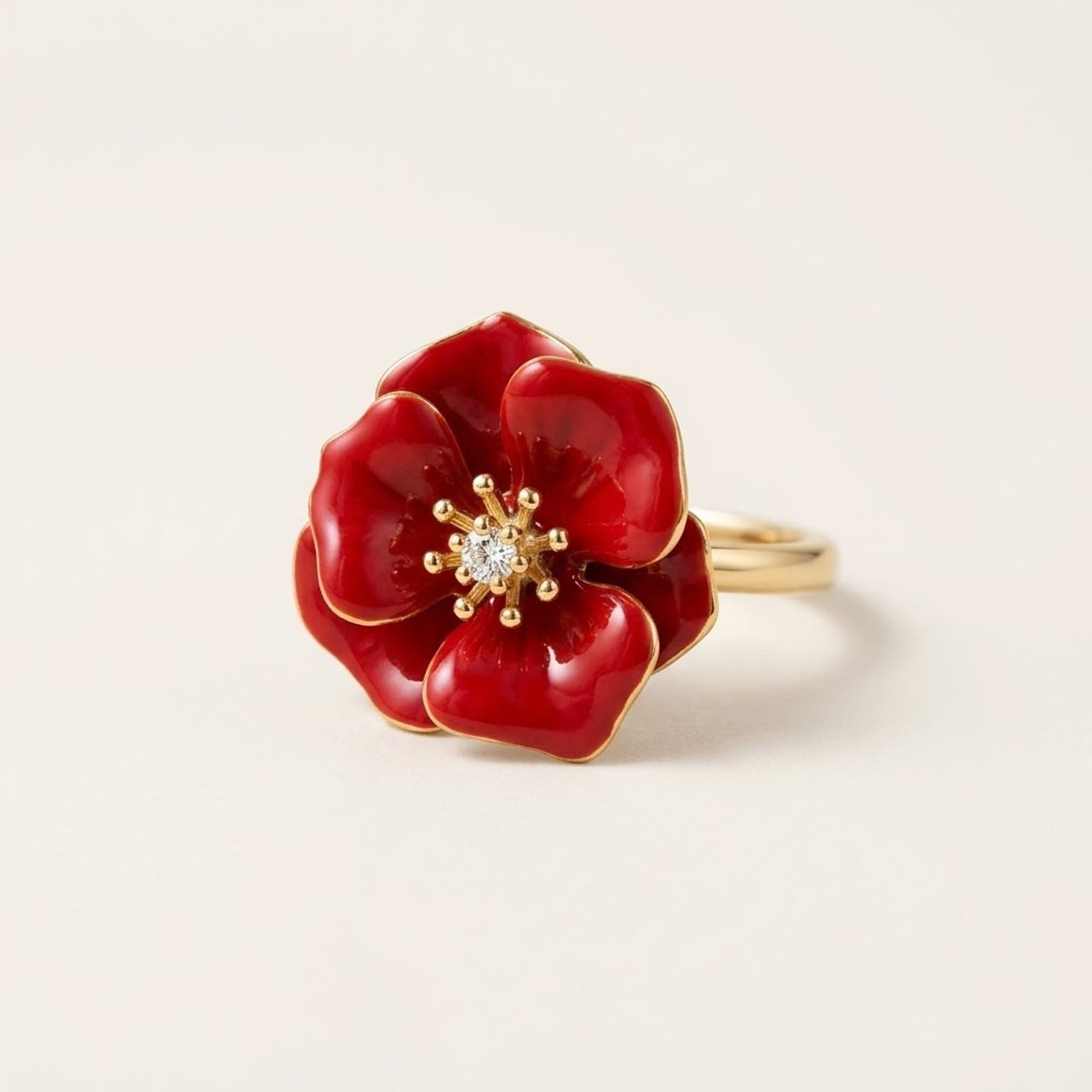 Rose Ring Enamel Yellow Gold Size 55 — Mint (M) Rings