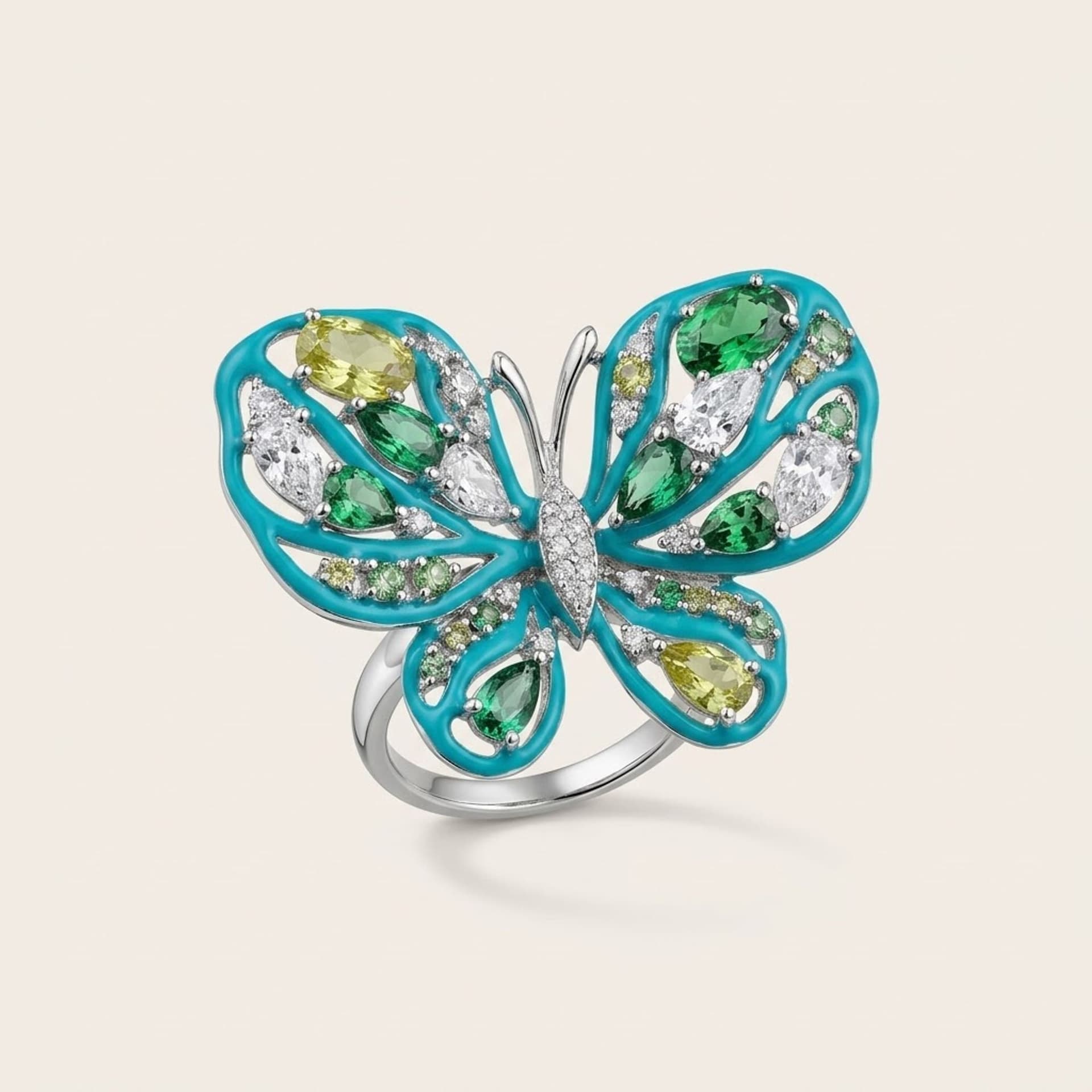 Anello Farfalla Smalto Zirconia Argento Misura 52 — foto 1 di 5