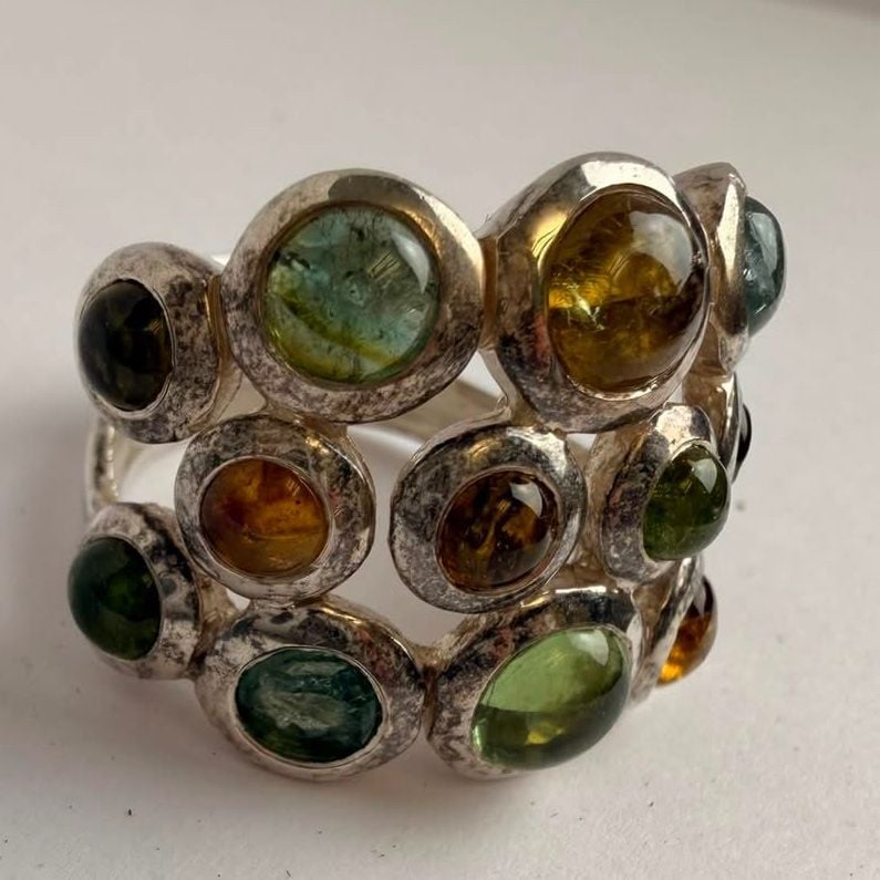 Silver Ring with Tourmaline Cabochons — Fair / poor (F) Rings