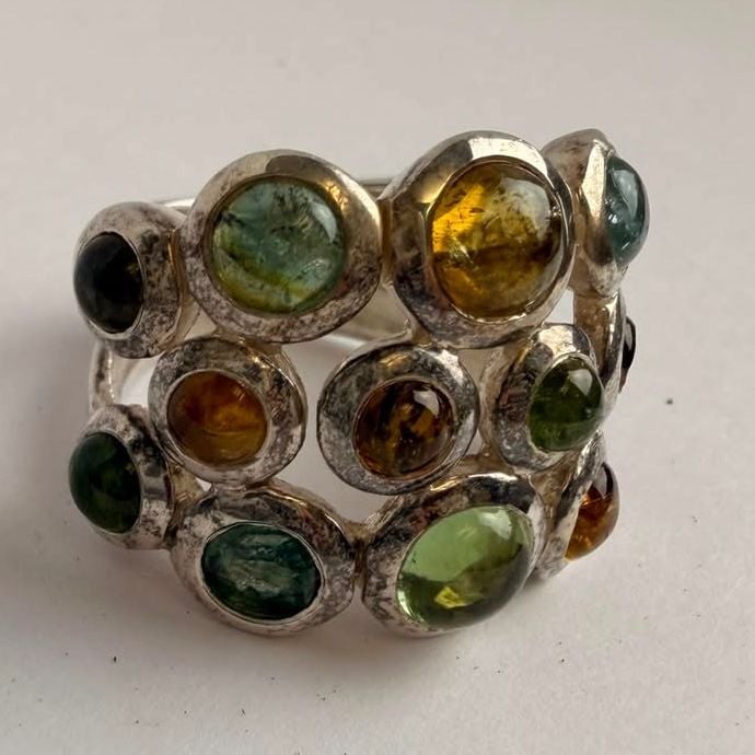 Silver Ring with Tourmaline Cabochons — Fair / poor (F) Rings