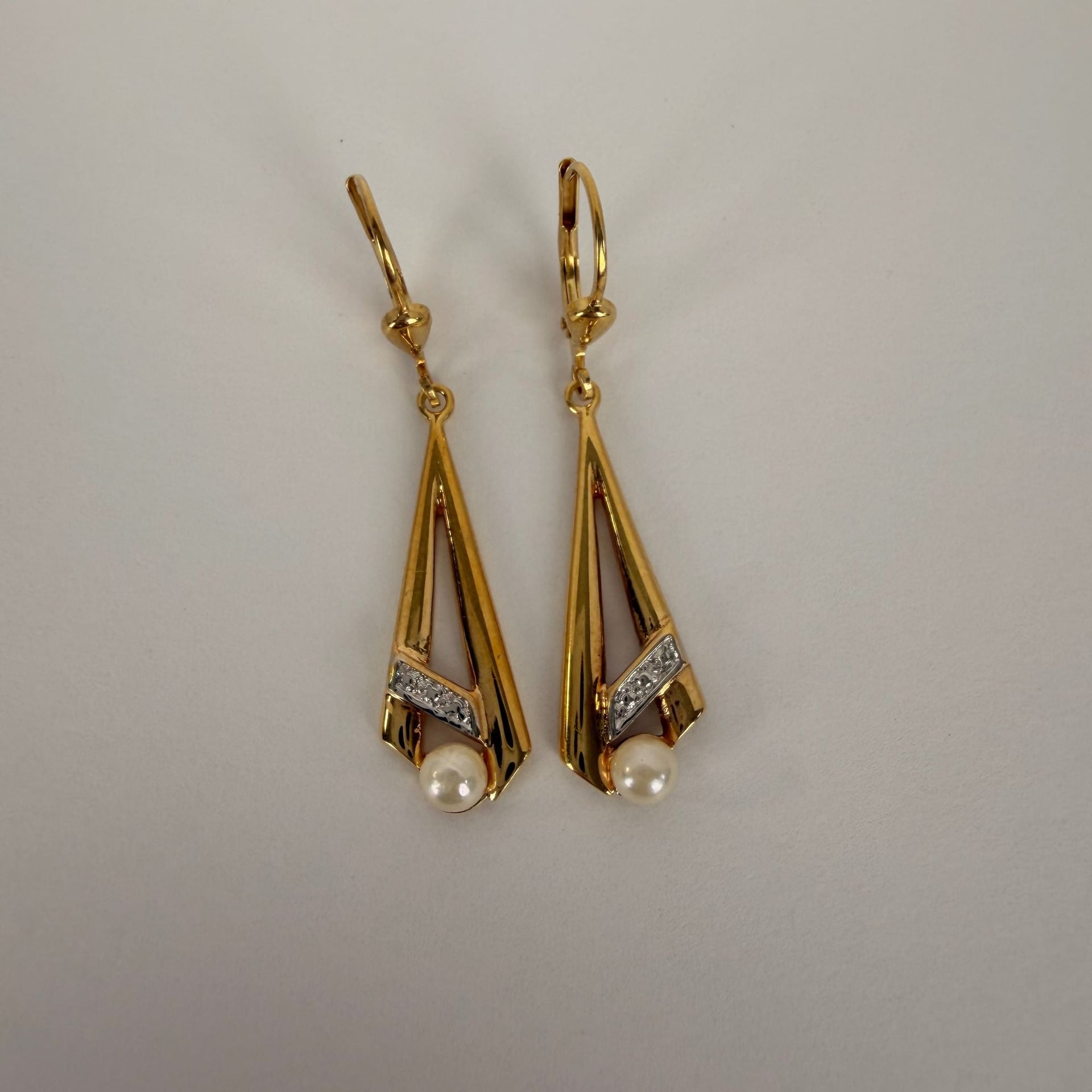 Drop Earrings with Diamonds and Pearls — Very good / fine (VG+) Earrings