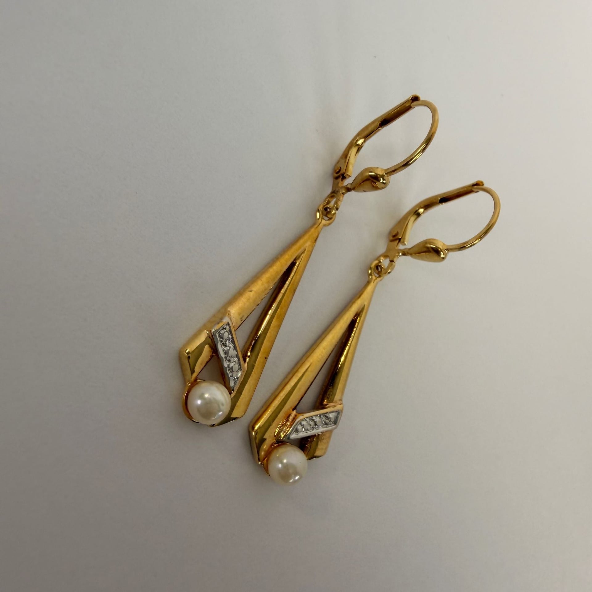 Drop Earrings with Diamonds and Pearls — Very good / fine (VG+) Earrings