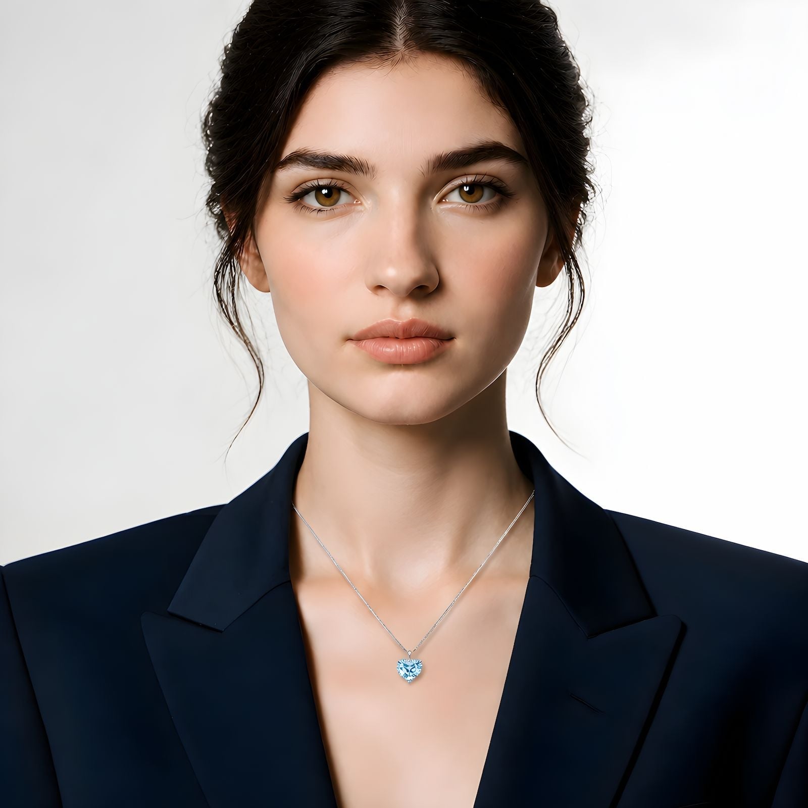 1ct blauer Herz Labor Diamant Halskette 14k Weissgold — Neuwertig (N) Ketten & Anhänger