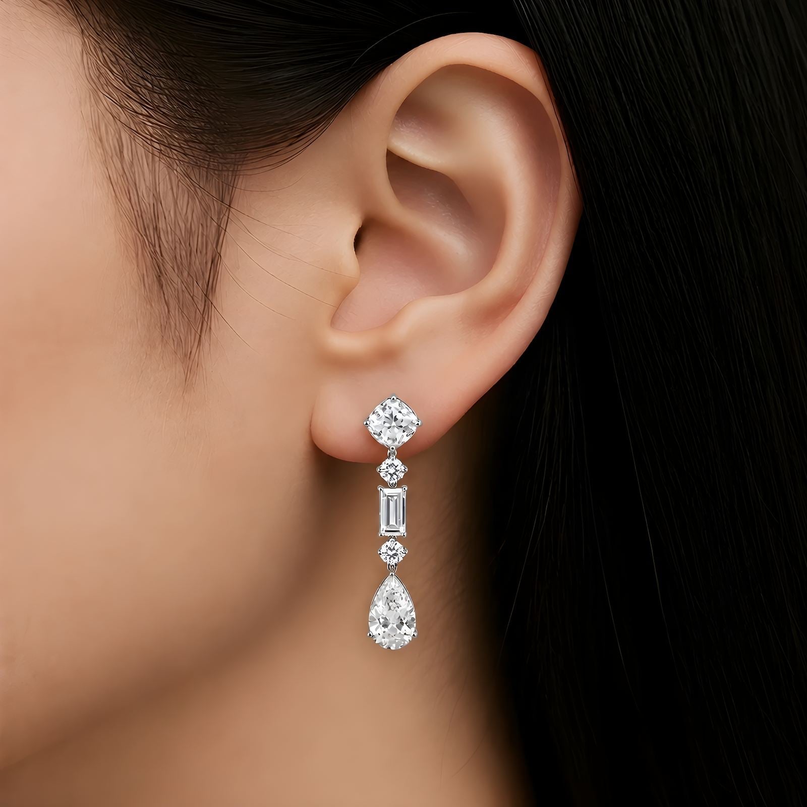 4.27ct Labor Diamant Hängeohrringe 14k Weissgold — As new (N) Earrings