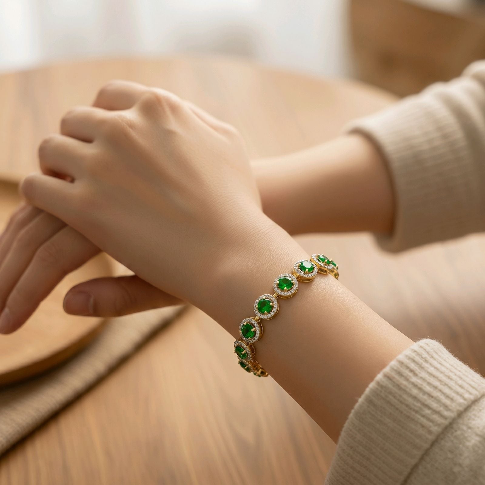 Tsavorit Armband 14k Gelbgold, 5.50 ct mit 1.84 ct Diamanten — Neuwertig (N) Armbänder