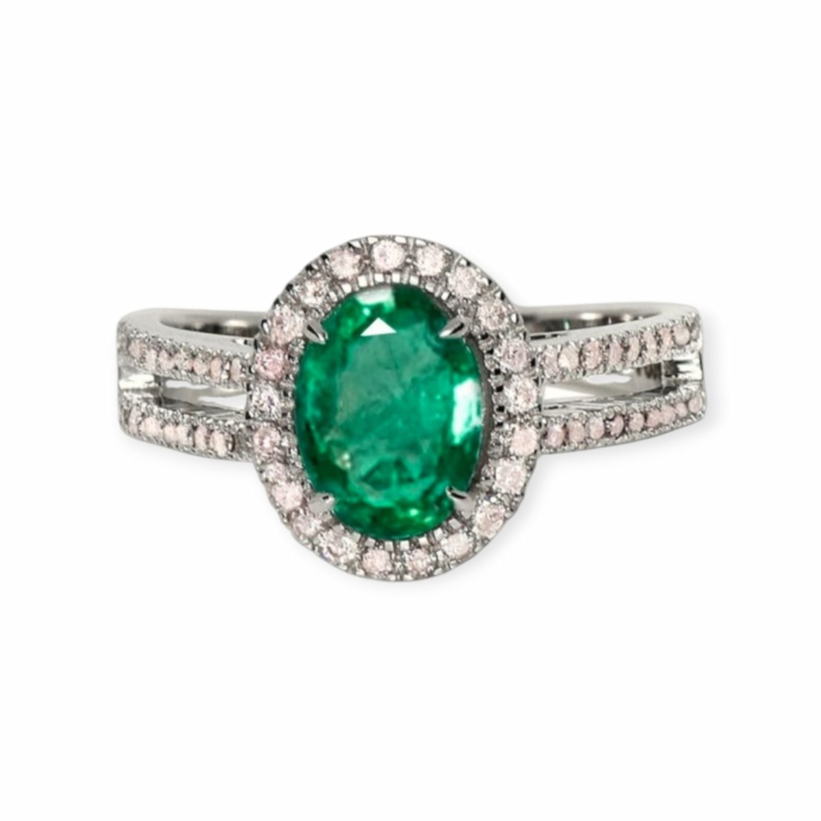 Smaragd Ring 14k Weissgold, 1.30 ct mit 0.41 ct Diamanten — As new (N) Rings
