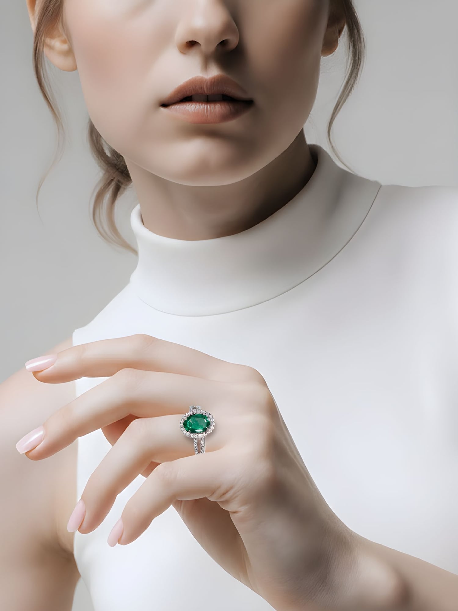 Smaragd Ring 14k Weissgold, 1.30 ct mit 0.41 ct Diamanten — As new (N) Rings