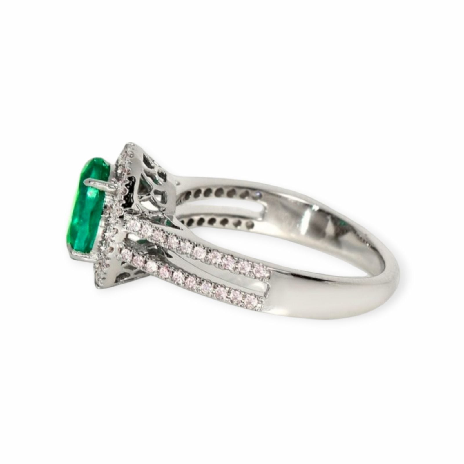 Smaragd Ring 14k Weissgold, 1.30 ct mit 0.41 ct Diamanten — As new (N) Rings