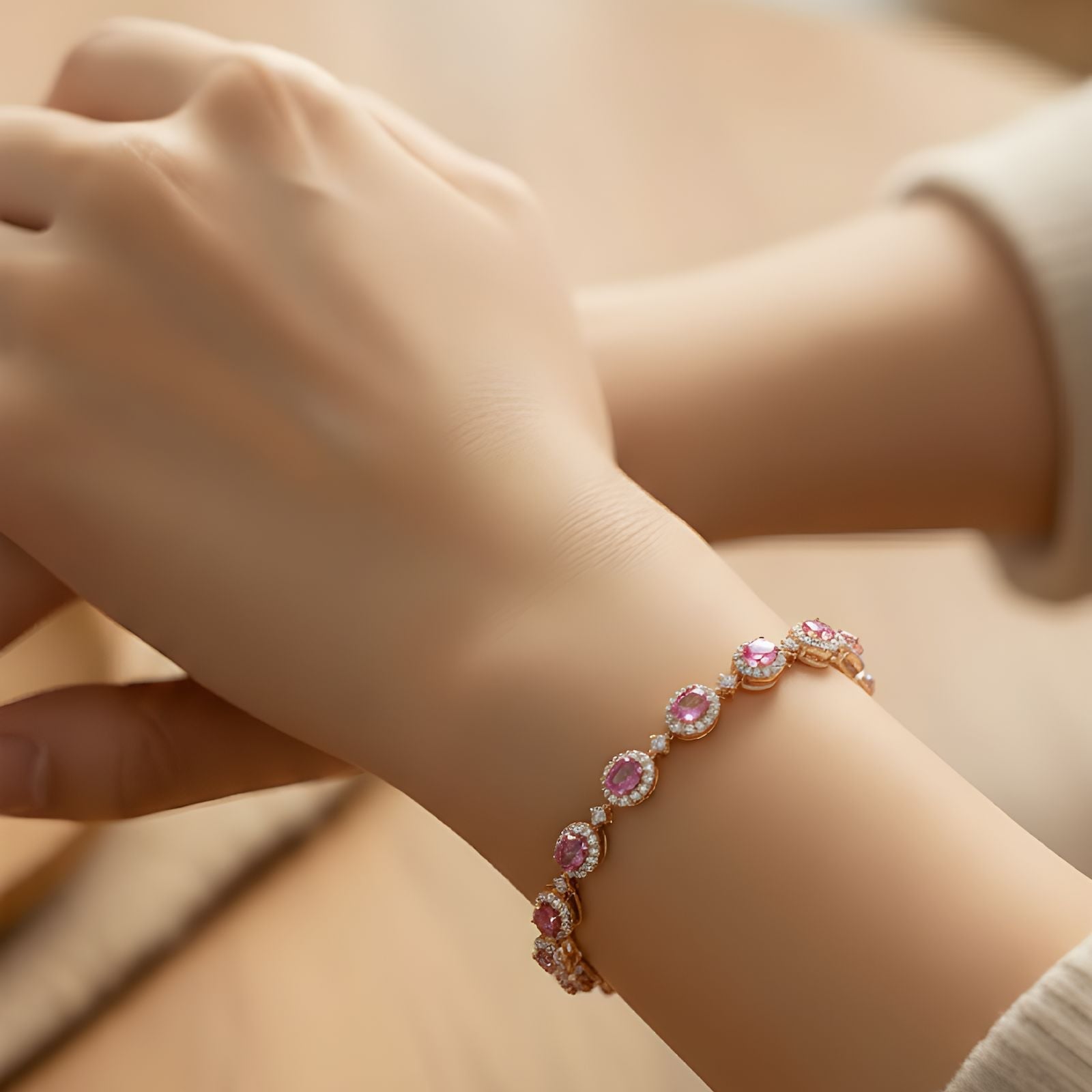 Saphir Armband 14k Roségold, 4.76 ct mit 1.89 ct Diamanten — Como nuevo (N) Pulseras