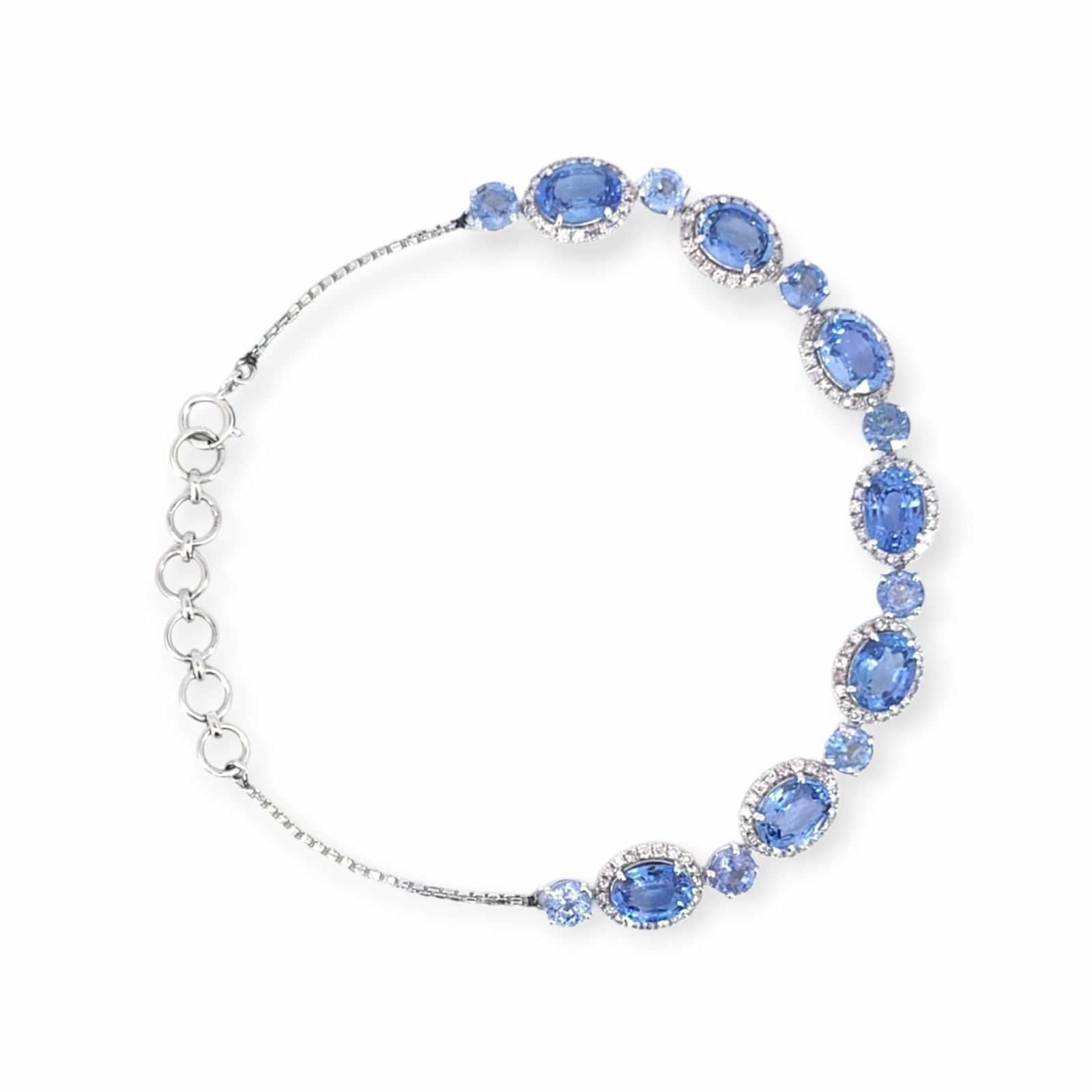 Saphir Armband 14k Weissgold, 10.53 ct mit 0.84 ct Diamanten — Neuwertig (N) Armbänder