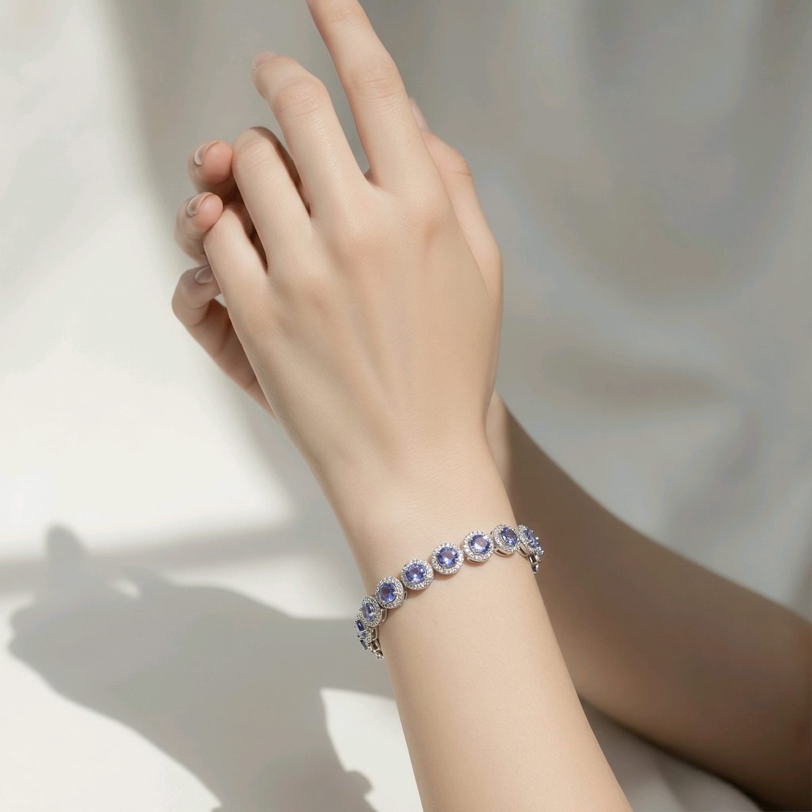 Tansanit Armband 14k Weissgold, 6.21 ct mit 1.73 ct Diamanten — Come nuovo (N) Braccialetti