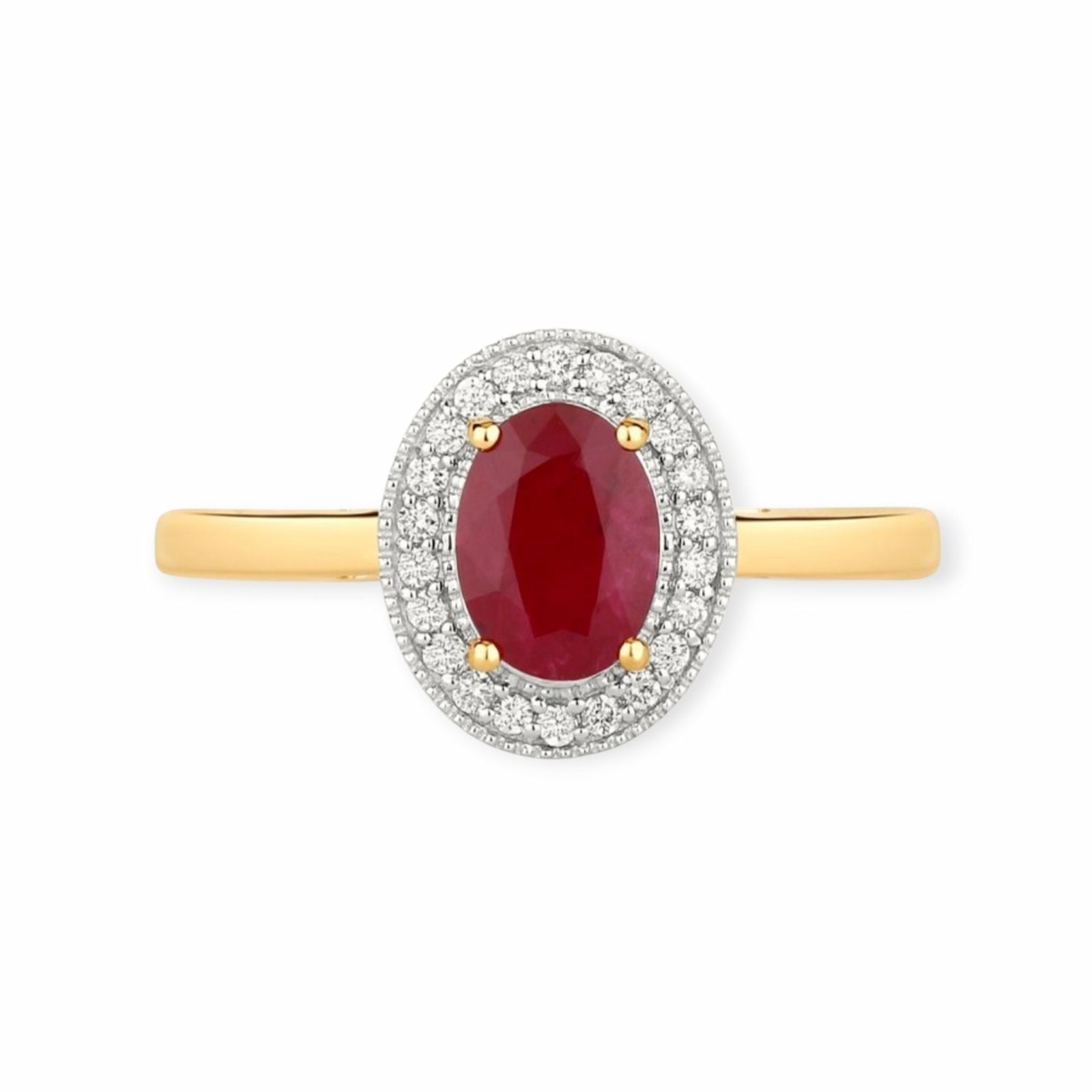 Rubin Ring 14k Gelbgold, 1.08 ct mit 0.10 ct Diamanten — Neuwertig (N) Ringe