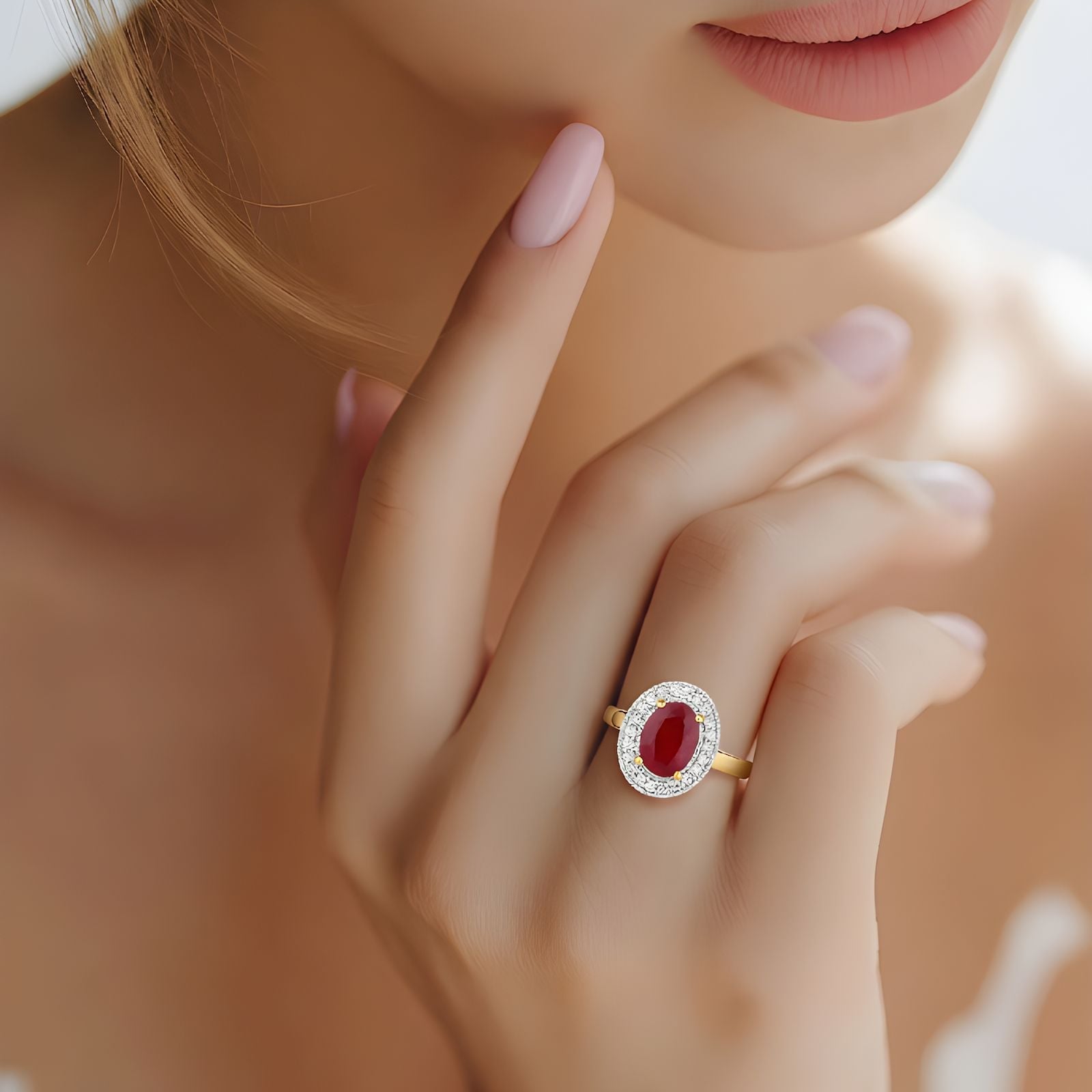Rubin Ring 14k Gelbgold, 1.08 ct mit 0.10 ct Diamanten — Neuwertig (N) Ringe