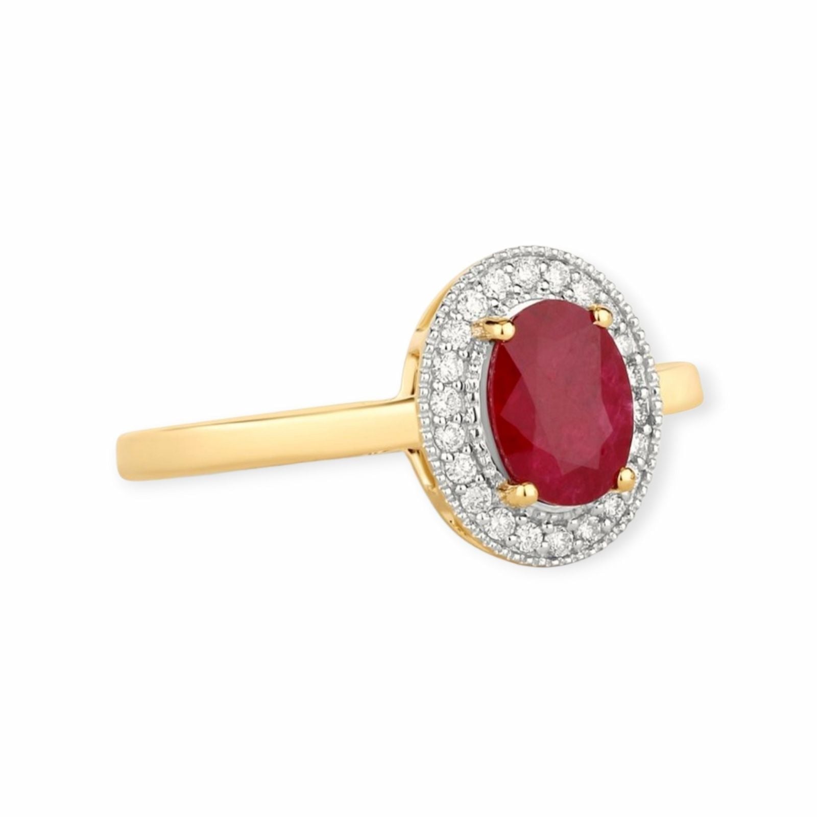 Rubin Ring 14k Gelbgold, 1.08 ct mit 0.10 ct Diamanten — Neuwertig (N) Ringe