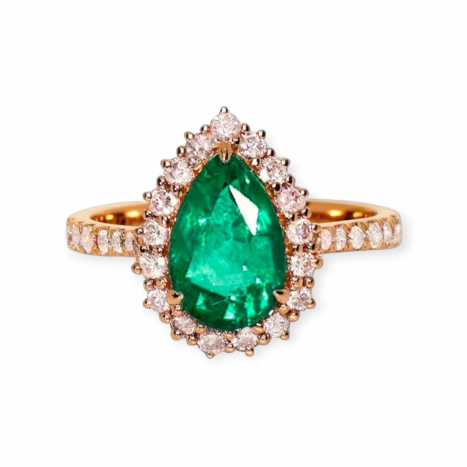 Smaragd Ring 14k Roségold, 1.70 ct mit 0.58 ct Diamanten — As new (N) Rings