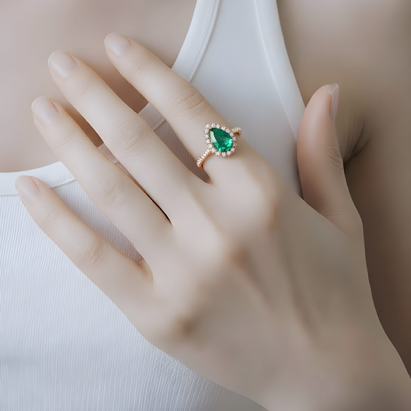 Smaragd Ring 14k Roségold, 1.70 ct mit 0.58 ct Diamanten — As new (N) Rings