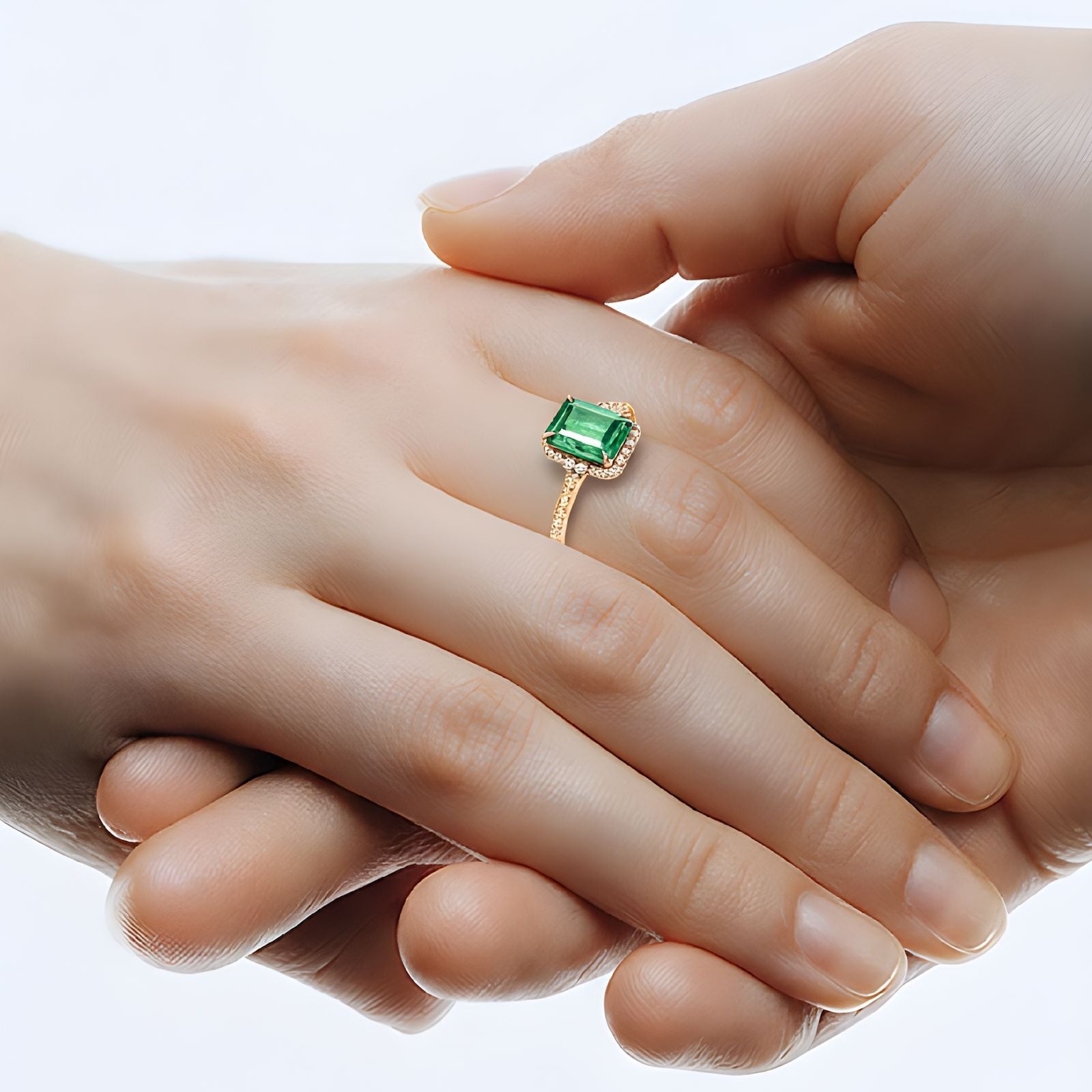 Anello Smeraldo Oro Rosa 14K, 2.64 ct con 0.27 ct di Diamanti — Come nuovo (N) Anelli