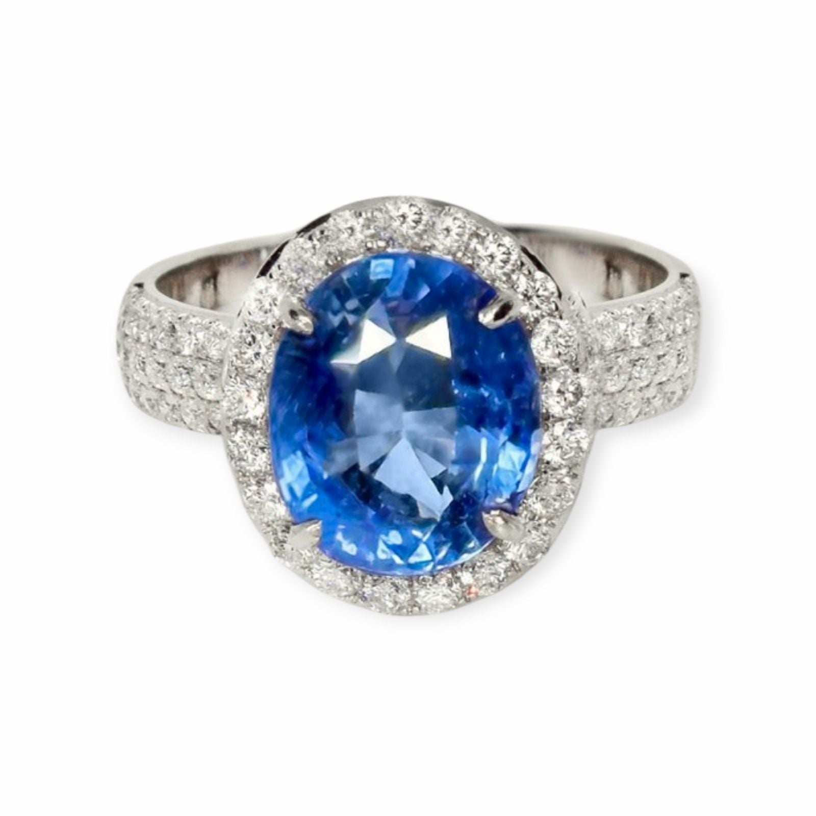 Sapphire Ring 14k White Gold, 3.99 ct with 0.72 ct Diamonds — As new (N) Rings